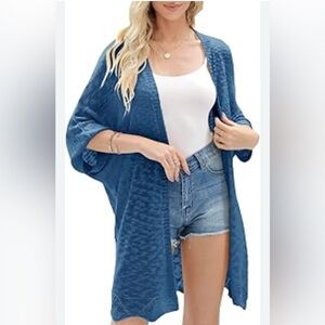 Free‎ People Crochet Wrap. One size. Navy. Lightweight. NWT. Coverup. Layer.